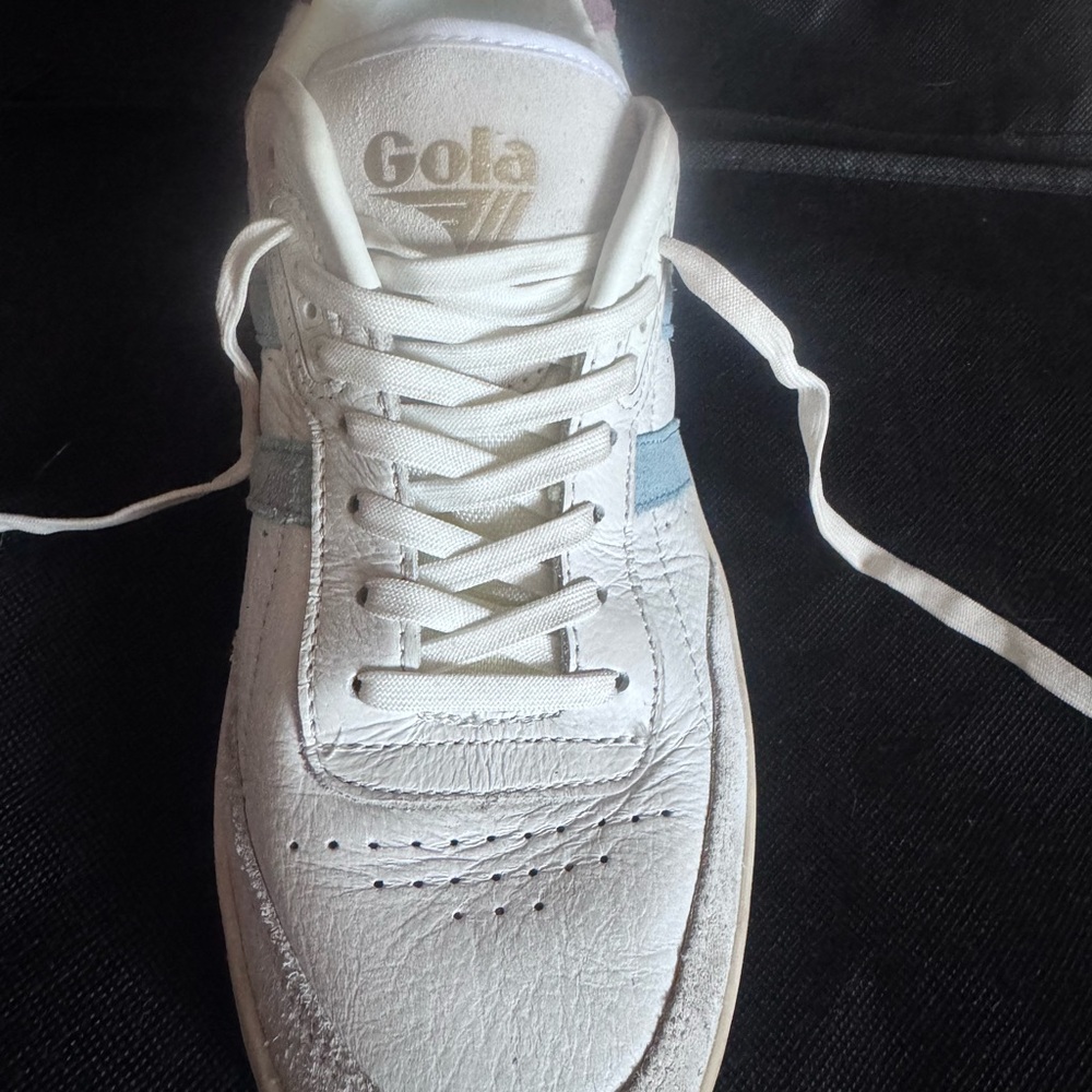 Gola White Leather Sneakers with Light Blue and purple. Size 9